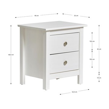 Comodino Berna bianco in legno massiccio e 2 cassetti - Stile intramontabile