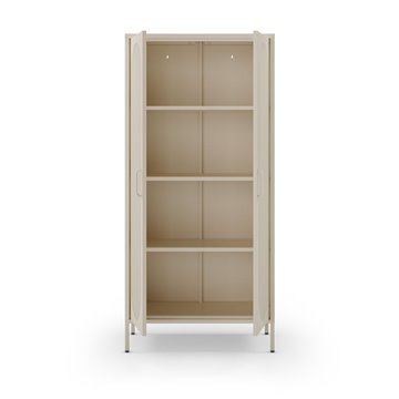 Credenza alta in metallo Diora crema con 2 ante reticolate e 3 ripiani - Design industriale, anima versatile