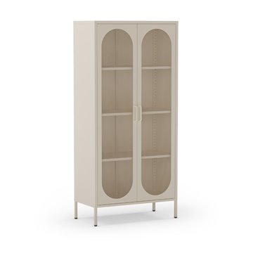 Credenza alta in metallo Diora crema con 2 ante reticolate e 3 ripiani - Design industriale, anima versatile