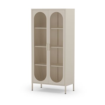 Credenza alta in metallo Diora crema con 2 ante reticolate e 3 ripiani - Design industriale, anima versatile