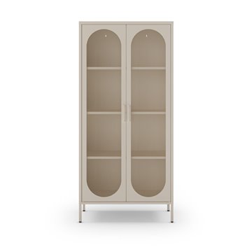 Credenza alta in metallo Diora crema con 2 ante reticolate e 3 ripiani - Design industriale, anima versatile