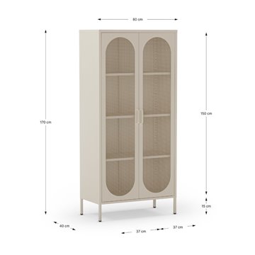 Credenza alta in metallo Diora crema con 2 ante reticolate e 3 ripiani - Design industriale, anima versatile