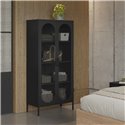 Credenza alta in metallo Diora nero con 2 ante reticolate e 3 ripiani - Design industriale, anima versatile