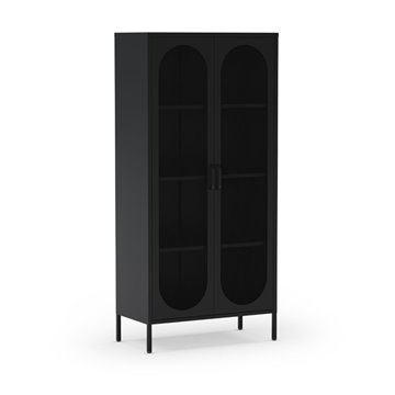 Credenza alta in metallo Diora nero con 2 ante reticolate e 3 ripiani - Design industriale, anima versatile