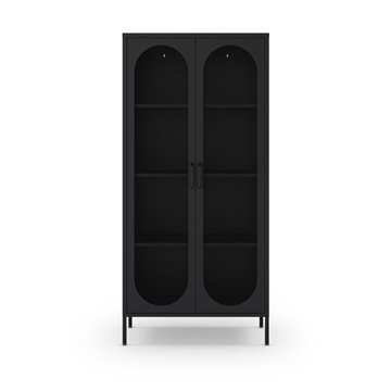 Credenza alta in metallo Diora nero con 2 ante reticolate e 3 ripiani - Design industriale, anima versatile