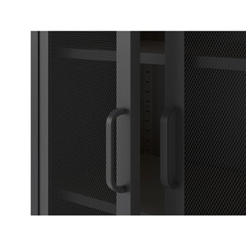 Credenza alta in metallo Diora nero con 2 ante reticolate e 3 ripiani - Design industriale, anima versatile