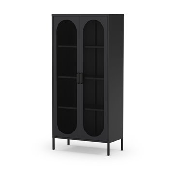 Credenza alta in metallo Diora nero con 2 ante reticolate e 3 ripiani - Design industriale, anima versatile
