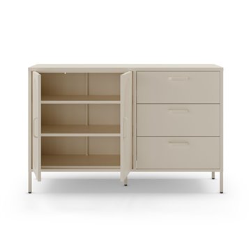 Credenza in metallo Diora crema con 2 ante reticolate e 3 cassetti - Design industriale, anima versatile