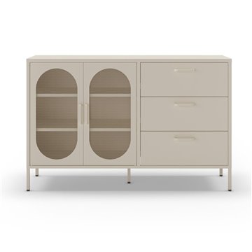Credenza in metallo Diora crema con 2 ante reticolate e 3 cassetti - Design industriale, anima versatile
