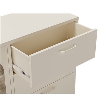 Credenza in metallo Diora crema con 2 ante reticolate e 3 cassetti - Design industriale, anima versatile