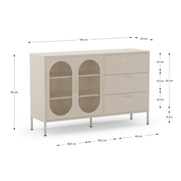 Credenza in metallo Diora crema con 2 ante reticolate e 3 cassetti - Design industriale, anima versatile