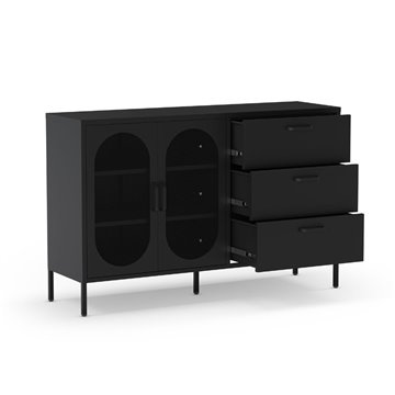 Credenza in metallo Diora nero con 2 ante reticolate e 3 cassetti - Design industriale, anima versatile