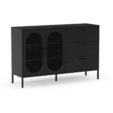 Credenza in metallo Diora nero con 2 ante reticolate e 3 cassetti - Design industriale, anima versatile