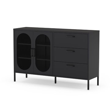 Credenza in metallo Diora nero con 2 ante reticolate e 3 cassetti - Design industriale, anima versatile