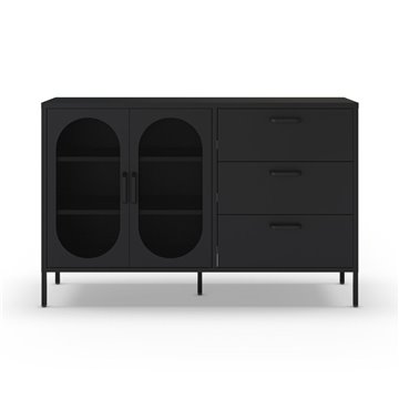 Credenza in metallo Diora nero con 2 ante reticolate e 3 cassetti - Design industriale, anima versatile