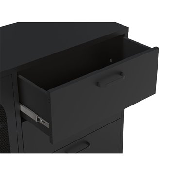 Credenza in metallo Diora nero con 2 ante reticolate e 3 cassetti - Design industriale, anima versatile