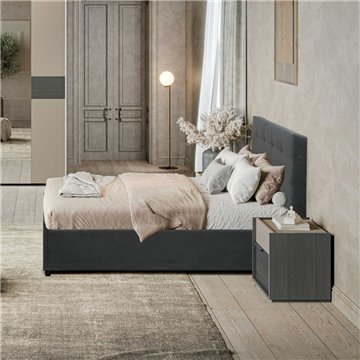 Camera da letto Tania grigio e talco armadio scorrevole con specchi e letto contenitore Ascoli