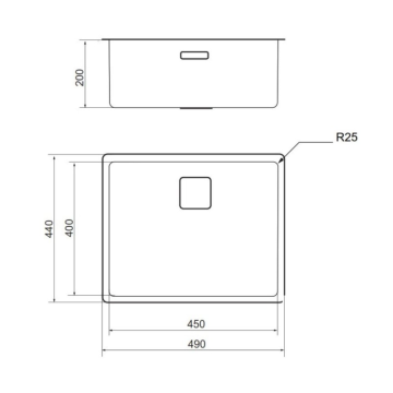 Lavello sottotop inox monovasca 49x40x20H cm da incasso