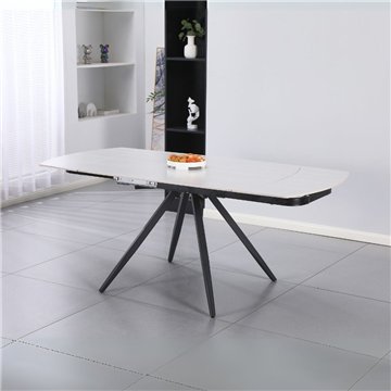 Tavolo girevole allungabile Kitti con piano in ceramica effetto marmo larice beige 120x88x76H