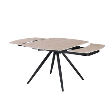 Tavolo girevole allungabile Kitti con piano in ceramica effetto marmo travertino 120x88x76H