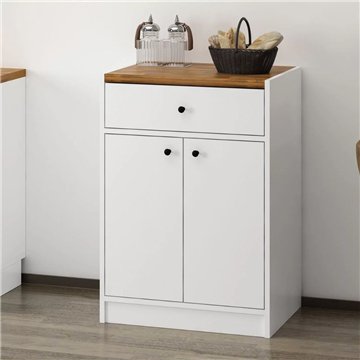 Mobile multiuso Viola con 2 ante e 1 cassetto 64x45x90H - Bianco con Top rovere scuro