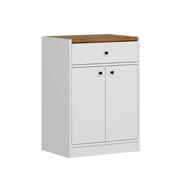 Mobile multiuso Viola con 2 ante e 1 cassetto 64x45x90H - Bianco con Top rovere scuro