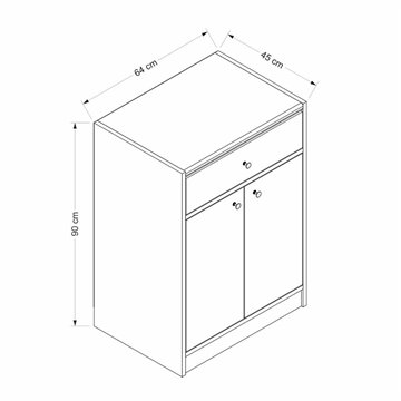 Mobile multiuso Viola con 2 ante e 1 cassetto 64x45x90H - Bianco con Top rovere scuro