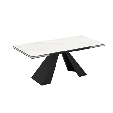 Tavolo allungabile Monza piano in ceramica effetto marmo bianco e gambe in metallo nero 180x90x77H