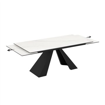 Tavolo allungabile Monza piano in ceramica effetto marmo bianco e gambe in metallo nero 180x90x77H