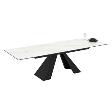 Tavolo allungabile Monza piano in ceramica effetto marmo bianco e gambe in metallo nero 180x90x77H