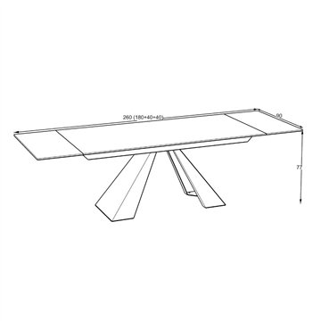 Tavolo allungabile Monza piano in ceramica effetto marmo bianco e gambe in metallo nero 180x90x77H