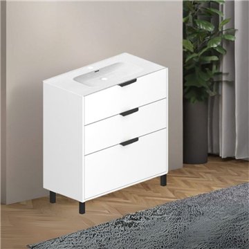 Mobile bagno Triana con 3 cassettoni e lavabo 80x38x85H bianco lucido