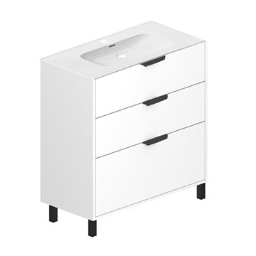 Mobile bagno Triana bianco lucido con 3 cassettoni e lavabo 80x38x85H