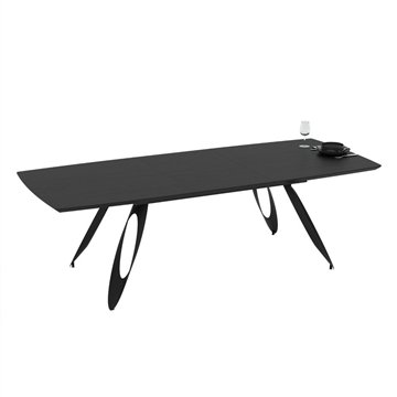 Tavolo allungabile Merkur con gambe in metallo sagomate e piano colore nero 190x103x76H