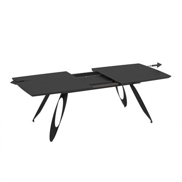 Tavolo allungabile Merkur con gambe in metallo sagomate e piano colore nero 190x103x76H