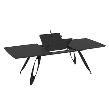 Tavolo allungabile Merkur con gambe in metallo sagomate e piano colore nero 190x103x76H