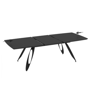 Tavolo allungabile Merkur con gambe in metallo sagomate e piano colore nero 190x103x76H