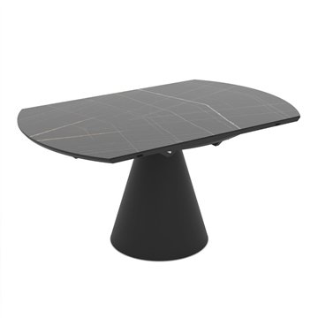 Tavolo girevole allungabile Yandan con piano effetto marmo nero lucido e base conica in metallo nero 150x94x76H