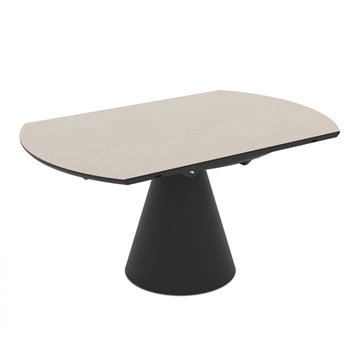 Tavolo girevole allungabile Yandan con piano colore cashmere e base conica in metallo nero 150x94x76H