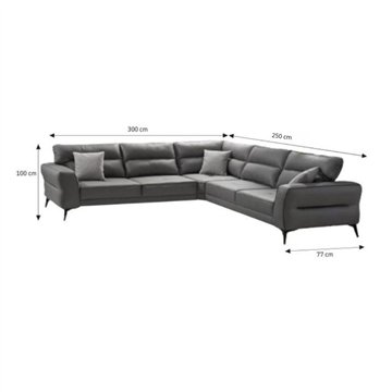 Divano angolare Sigmar tessuto grigio Prada6 con seduta traslante 300x250x100H