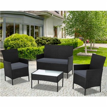 Salotto da giardino in rattan colore nero - WRS008