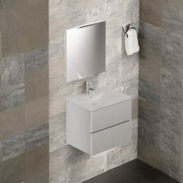 Mobile bagno 81 cm bianco frassinato con lavabo e specchio - Corus