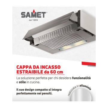 Cappa da incasso 60 cm estraibile alluminio - Samet | Toscohome
