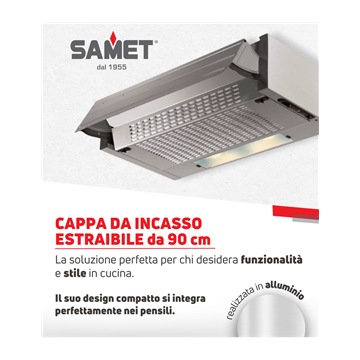 Cappa da incasso estraibile colore alluminio 90 cm