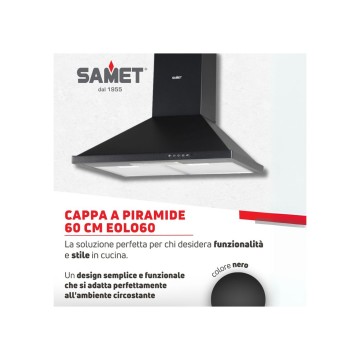 Cappa a piramide nera 60 cm moderna da cucina - Samet Eolo