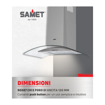 Cappa cucina inox 90 cm con cupola in vetro - Samet WETH 90