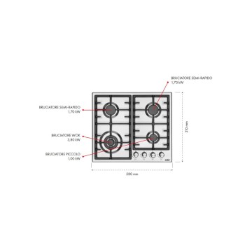 Piano cottura Samet Efesto 58x51 cm inox 4 fuochi