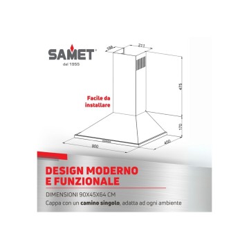 Cappa piramide inox 90 cm, luce LED | ToscoHome