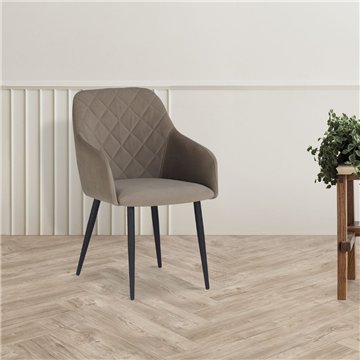 Sedia Rarra in tessuto tortora con schienale geometrico e gambe nere - Comfort per ambienti moderni