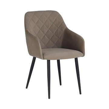 Sedia Rarra in tessuto tortora con schienale geometrico e gambe nere - Comfort per ambienti moderni